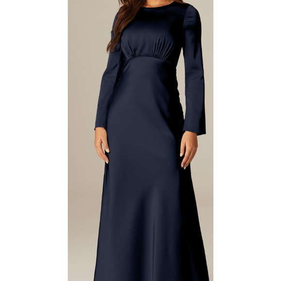 FORMAL PARTY AW 18 2X Plus Navy Blue Long sleeve bridesmaid maxi dress NEW b83 - Picture 1 of 8